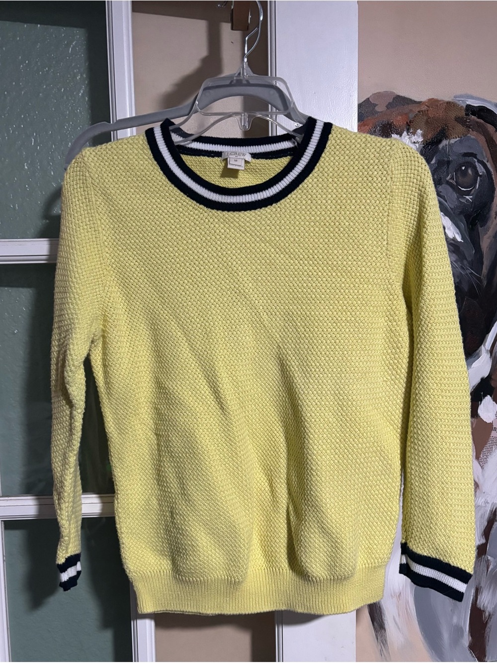 J. Crew Light Yellow Crewneck Sweater with Navy & White Trim